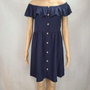GB Giani Bini Women's (XL) Navy Blue Linen Blend Ruffle Fit & Flare Dress